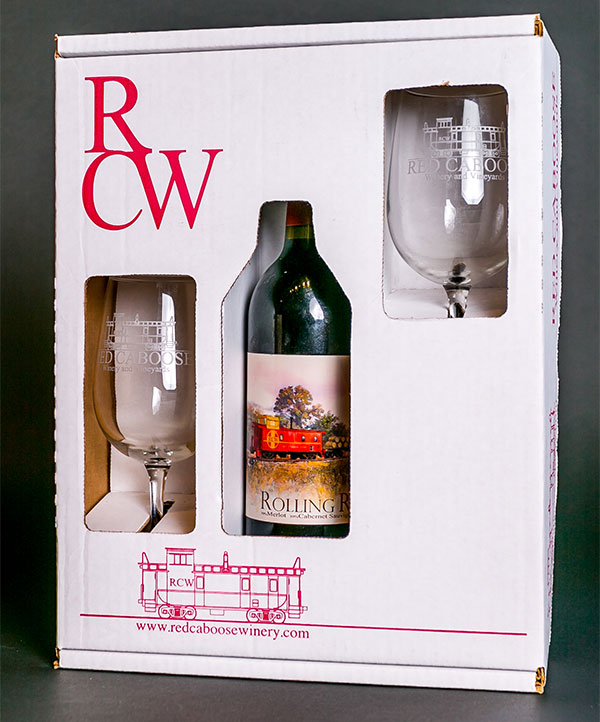 Custom window display box for Red Caboose Winery against a grey background