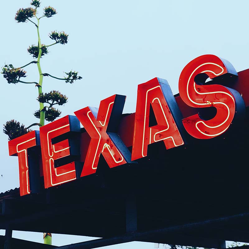 Neon sign of "Texas"